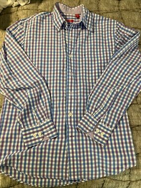 Izod Men's Blue and Purple Check Dress Shirt